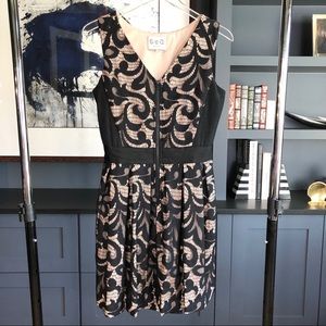 SEA New York Cut Out Back Crochet Lace Mini Fit and Flare Skater Dress Black Sz8